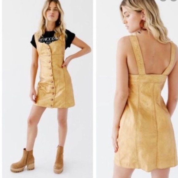 Free People Dresses & Skirts - FREE PEOPLE Goldie Leather Button Up Mini Dress 4 NWT
